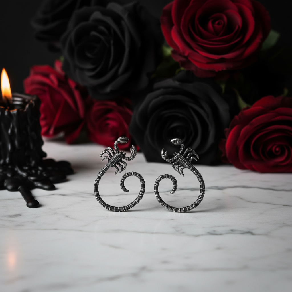 Retro Vintage Punk Option Scorpion Earrings-Black Diamonds New York