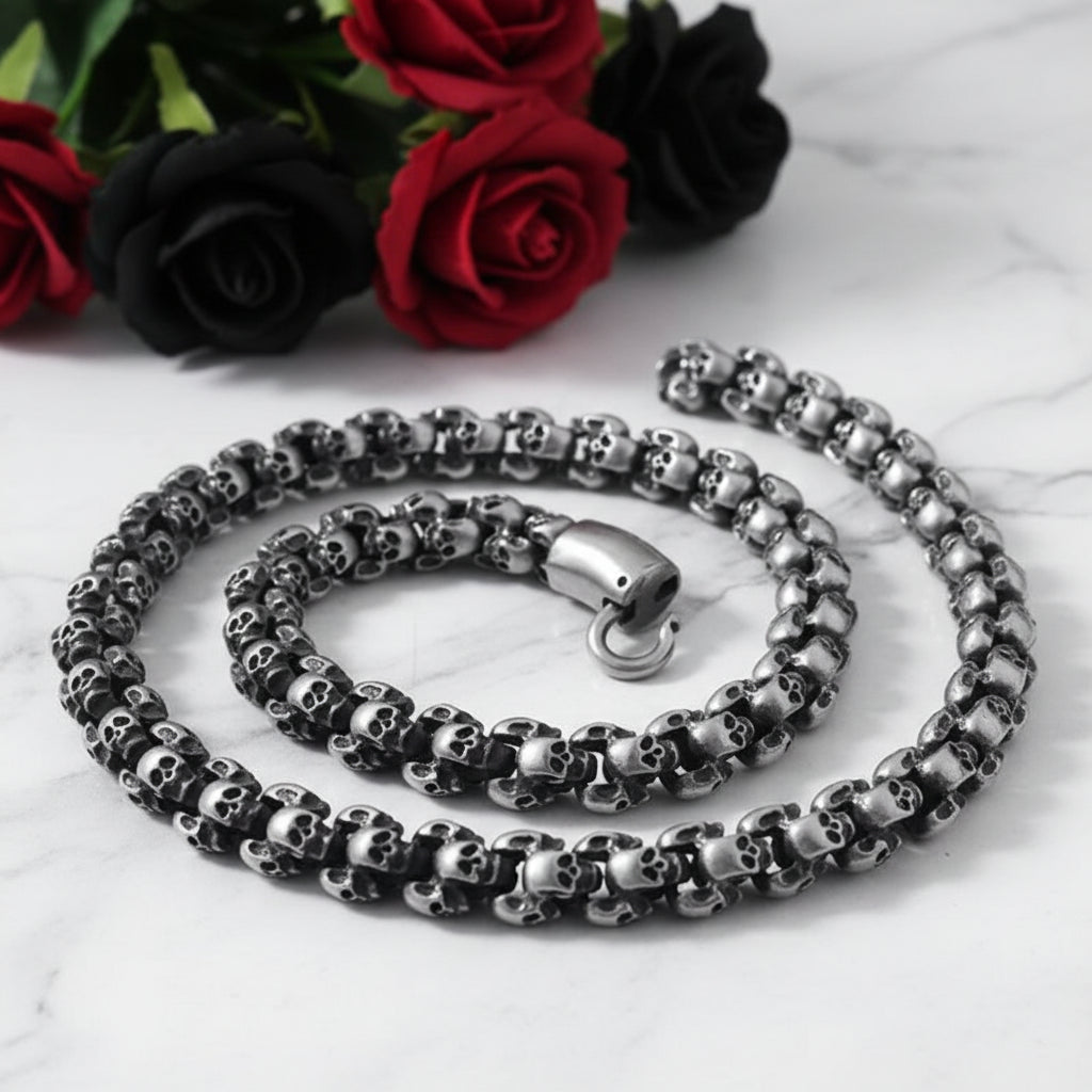 Rock Skull Head Link Chain Punk Necklace-Black Diamonds New York