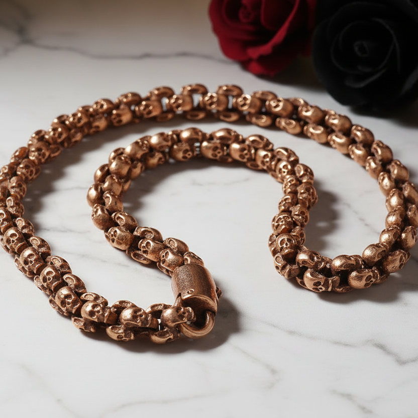 Rock Skull Head Link Chain Punk Necklace-Black Diamonds New York