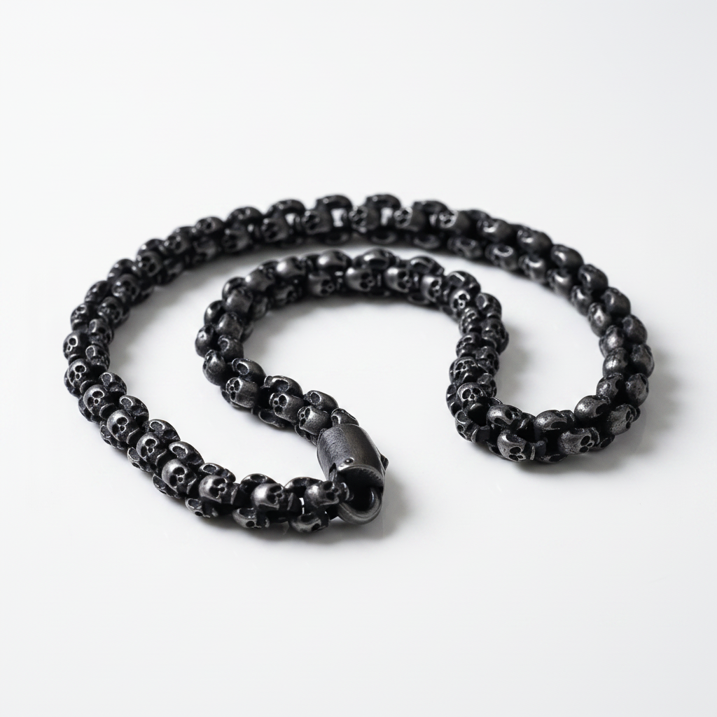 Rock Skull Head Link Chain Punk Necklace-Black Diamonds New York