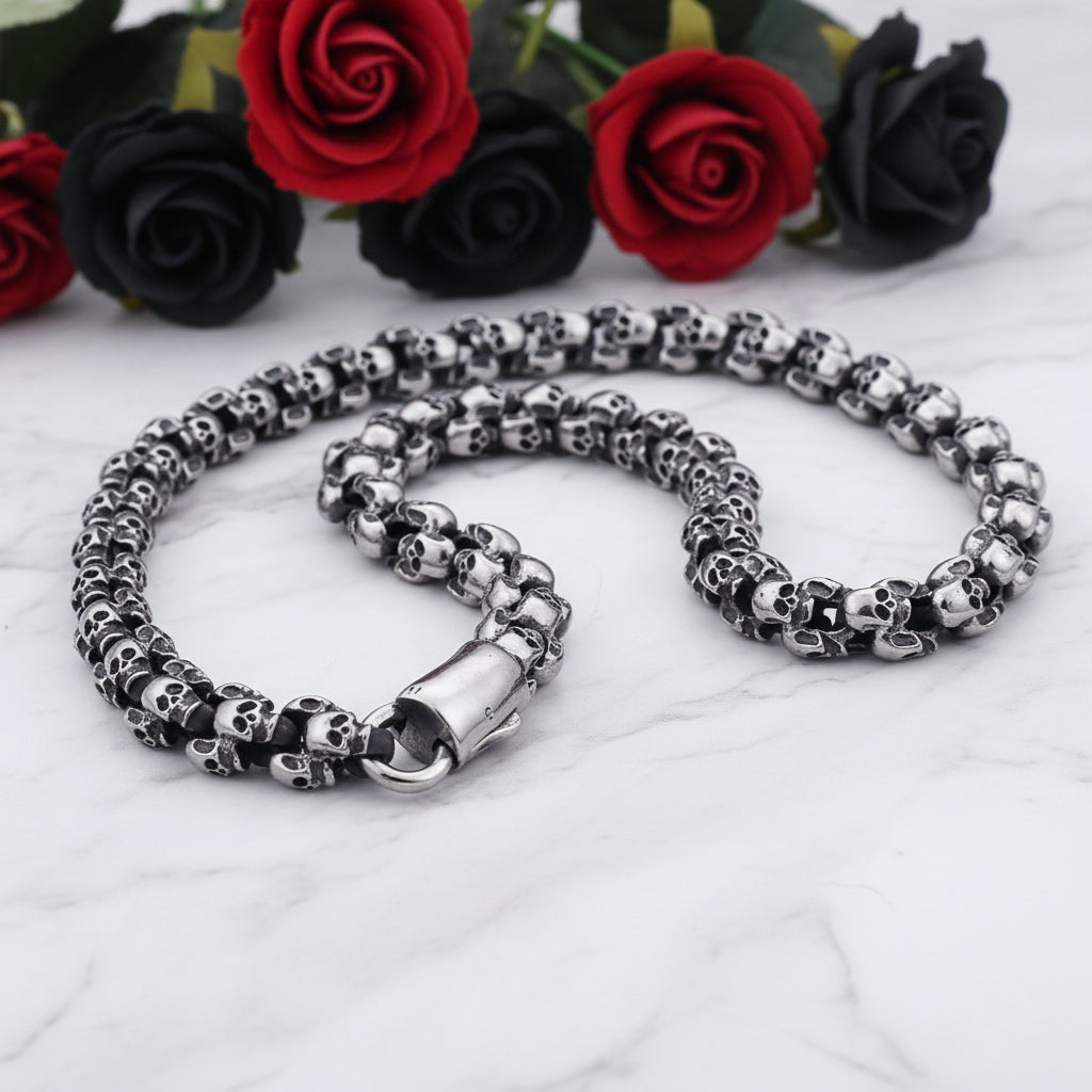 Rock Skull Head Link Chain Punk Necklace-Black Diamonds New York