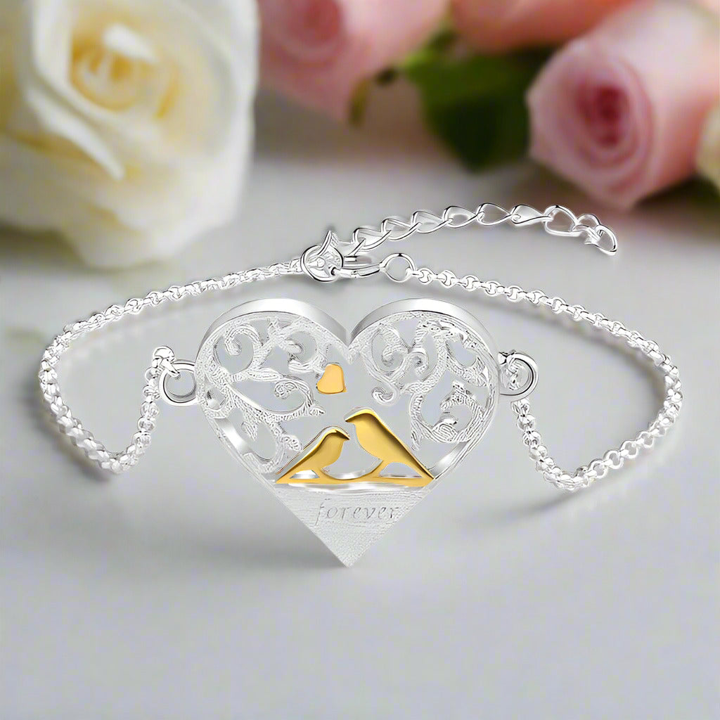 Romantic Love Bird in a Heart Bracelet-Black Diamonds New York