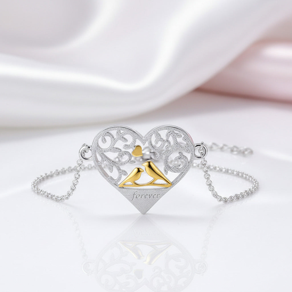 Romantic Love Bird in a Heart Bracelet-Black Diamonds New York
