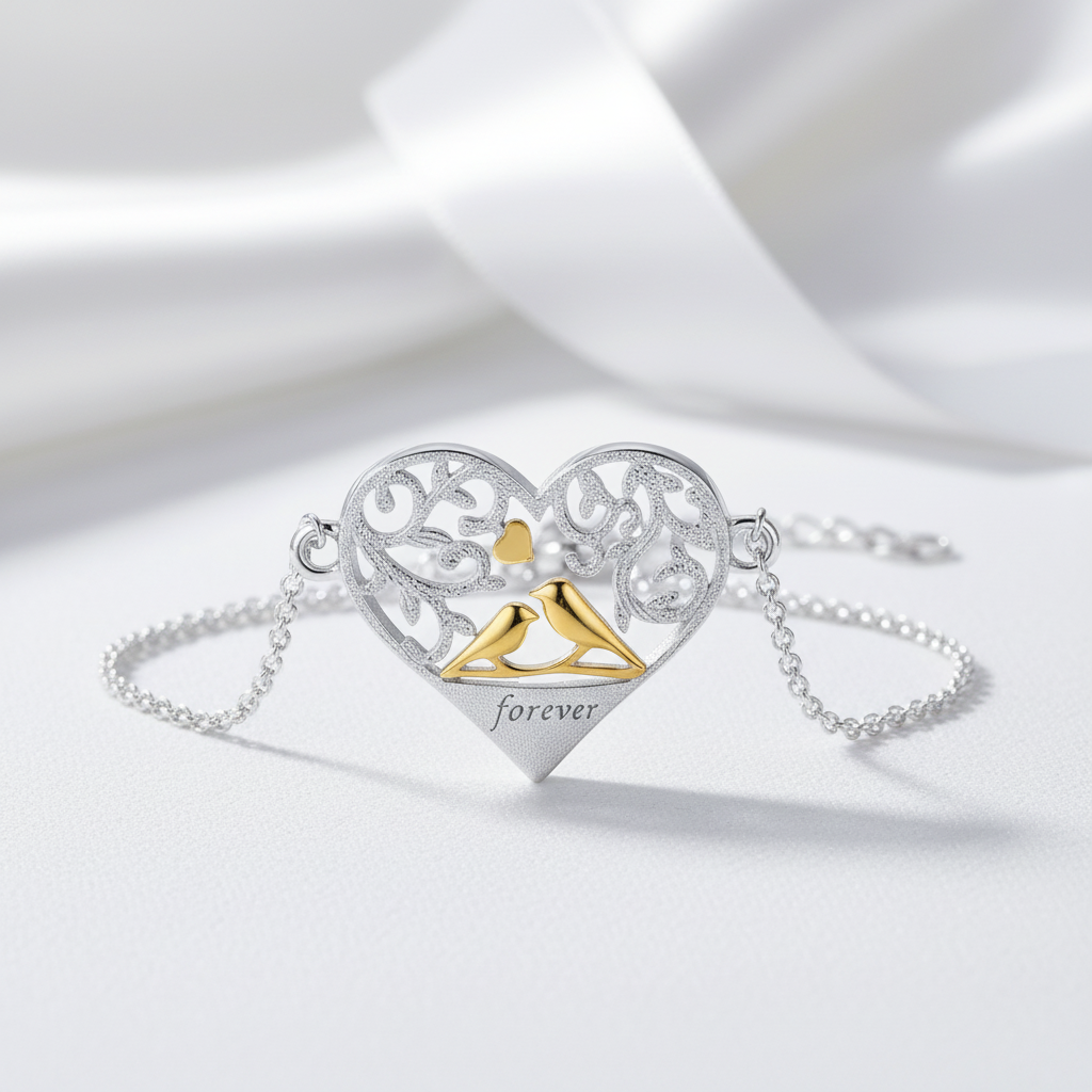 Romantic Love Bird in a Heart Bracelet-Black Diamonds New York
