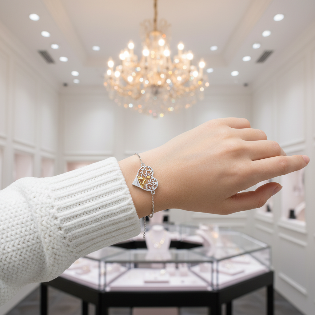 Romantic Love Bird in a Heart Bracelet-Black Diamonds New York