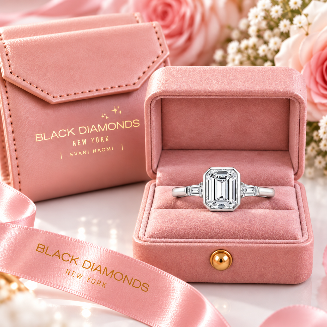 1.5ct Emerald Cut Diamond Option Engagement Ring-Black Diamonds New York