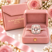 3.0ct Cushion Cut Morganite Halo Engagement Ring-Black Diamonds New York