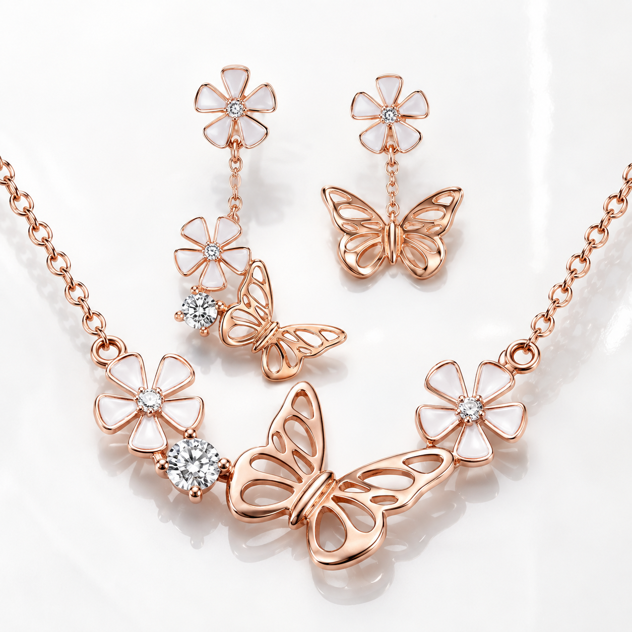 Rose Earring Butterfly Necklace Jewelry Set Flowers-Black Diamonds New York