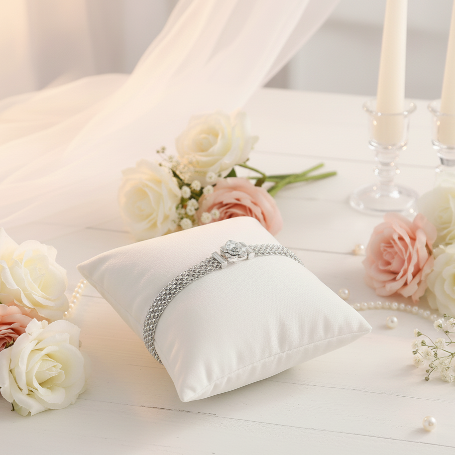 Rose Flower Flat Bracelet with Diamond-Black Diamonds New York