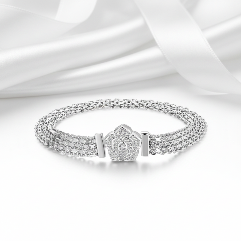 Rose Flower Flat Bracelet with Diamond-Black Diamonds New York