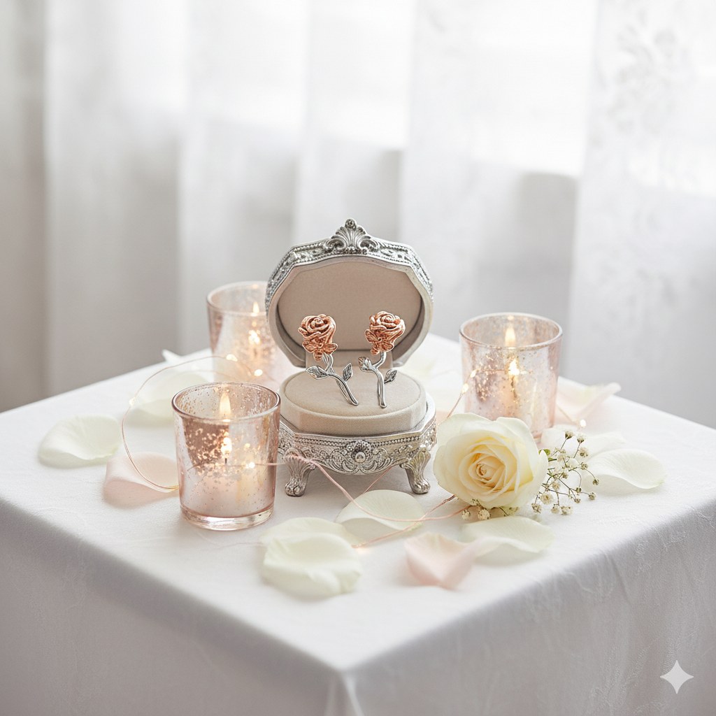 Rose Flower Stud Earrings-Black Diamonds New York