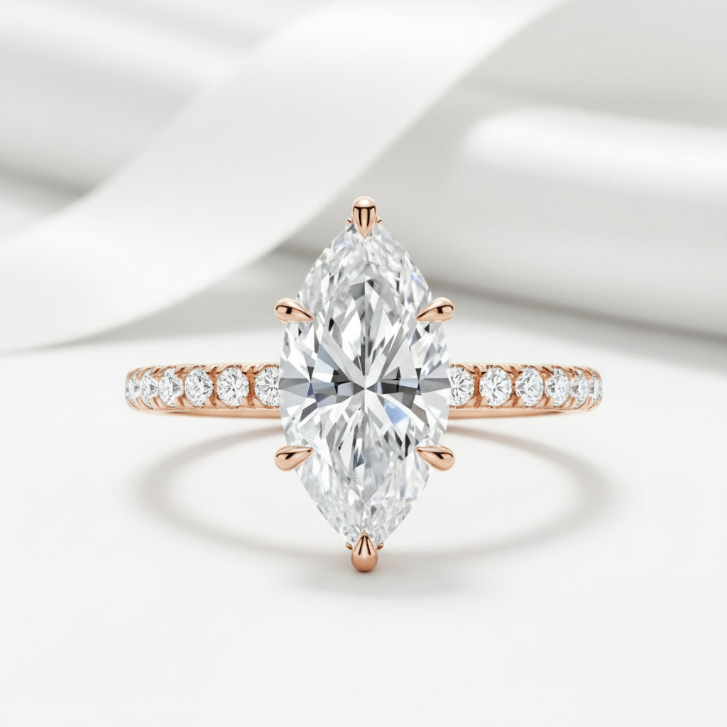 Rose Gold 1.5ct Marquise Cut Engagement Ring-Black Diamonds New York