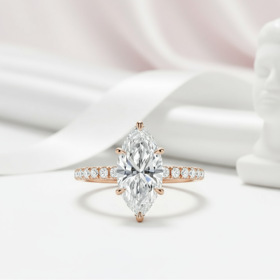 Rose Gold 1.5ct Marquise Cut Engagement Ring-Black Diamonds New York