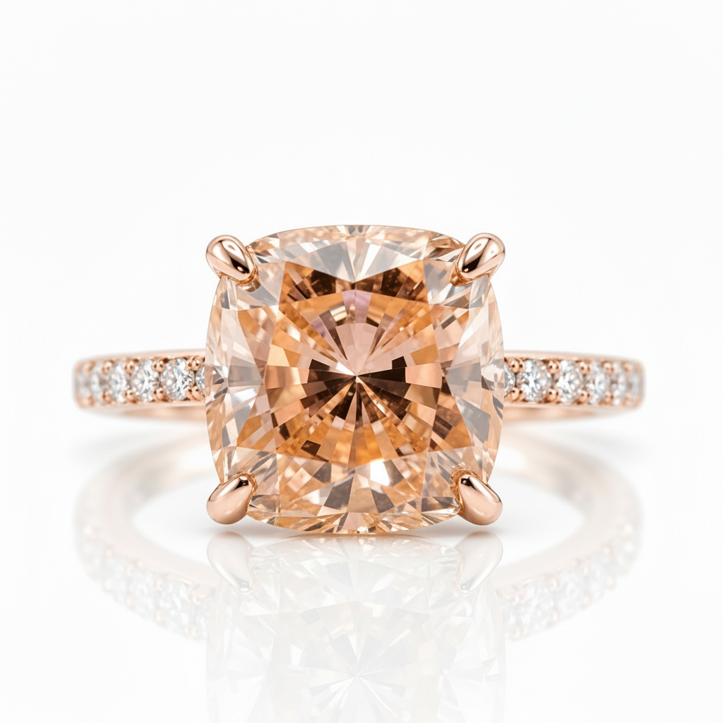 Rose Gold 3.5ct Champagne Stone Cushion Cut Engagement Ring-Black Diamonds New York