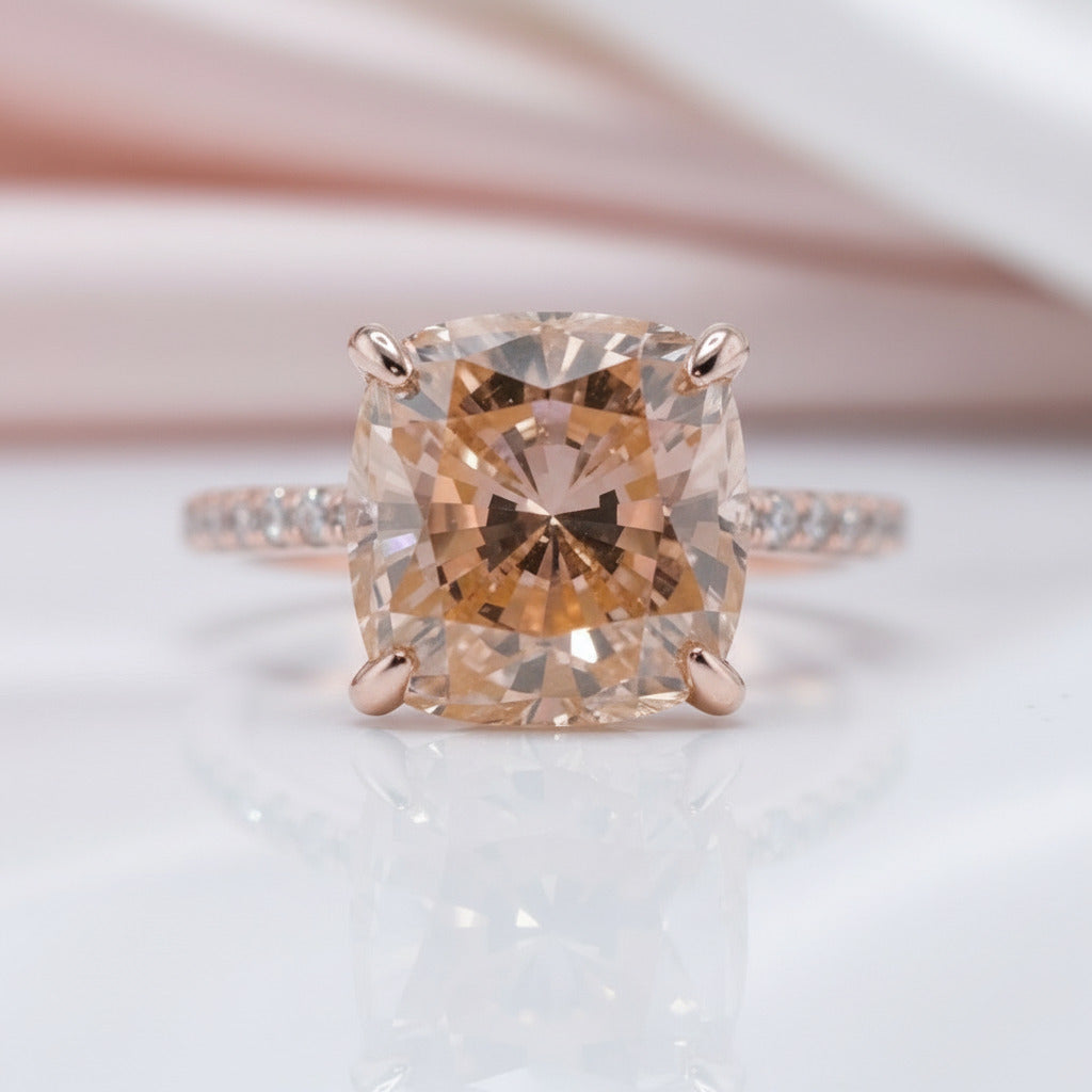 Rose Gold 3.5ct Champagne Stone Cushion Cut Engagement Ring-Black Diamonds New York