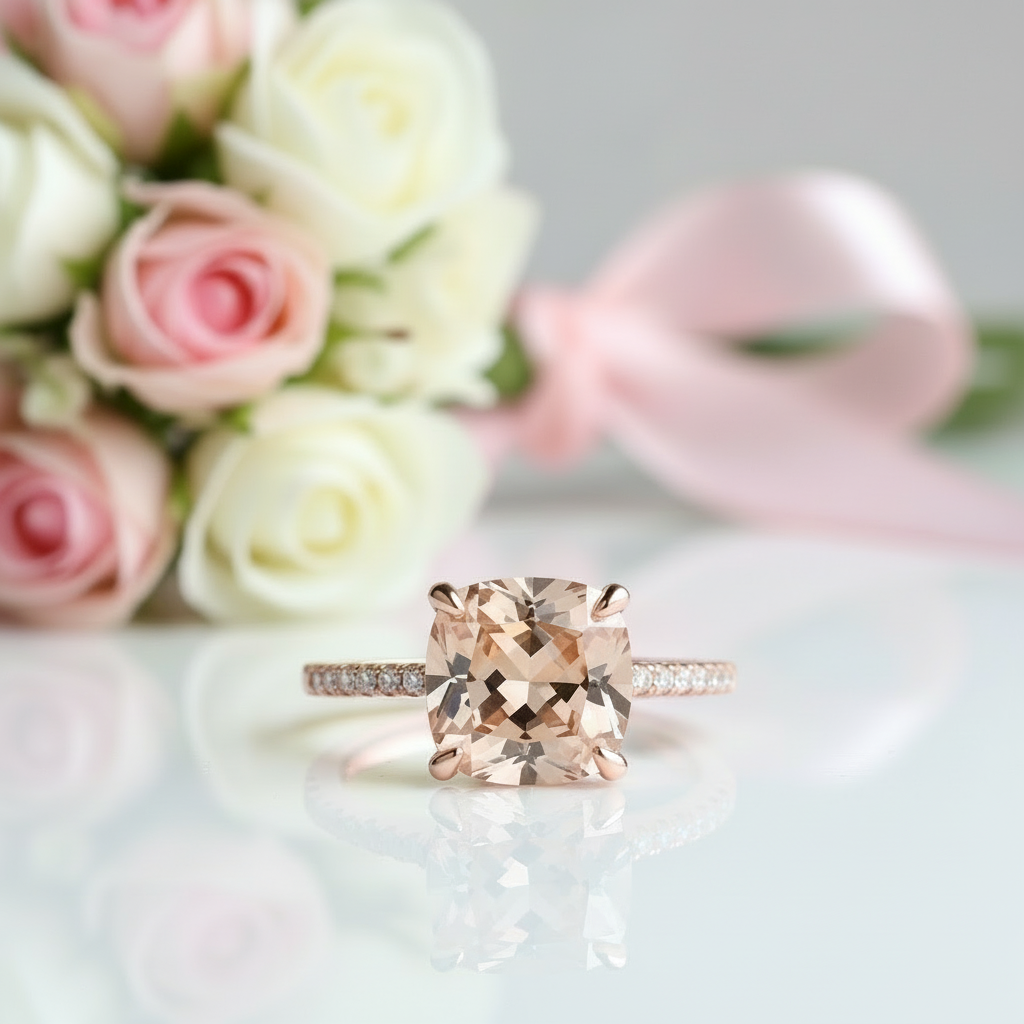 Rose Gold 3.5ct Champagne Stone Cushion Cut Engagement Ring
