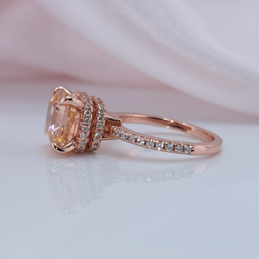 Rose Gold 3.5ct Champagne Stone Cushion Cut Engagement Ring-Black Diamonds New York