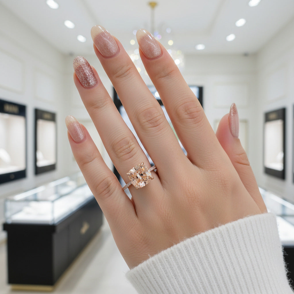 Rose Gold 3.5ct Champagne Stone Cushion Cut Engagement Ring-Black Diamonds New York