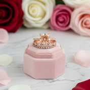 Rose Gold 5ct Cushion Cut Champagne Stone 3PC Ring Set-Black Diamonds New York