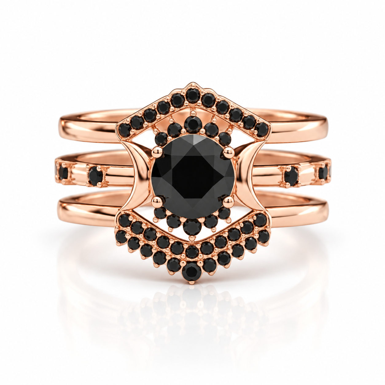 Full Moon- Radiant Celestial Moon Round Diamond Option Gothic Engagement Ring-Black Diamonds New York