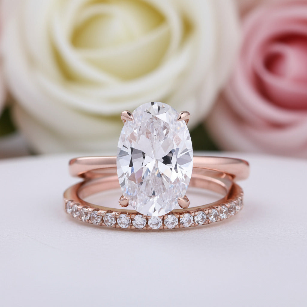 Rose Gold Classic 3.5ct Oval Cut Wedding Ring Set-Black Diamonds New York