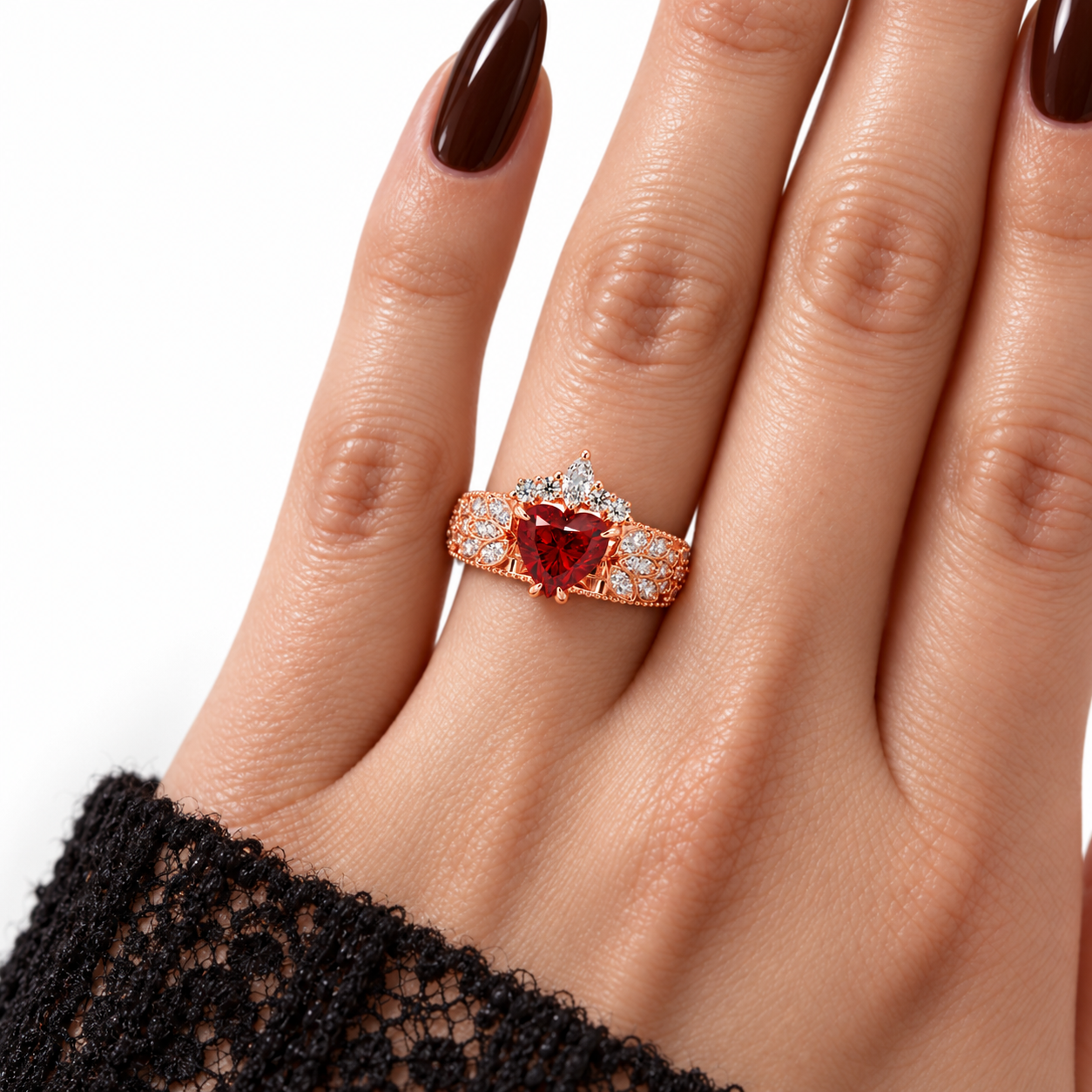 Infinity x Infinity Ring- Red Heart and Cross Diamond Option Gothic Ring-Black Diamonds New York