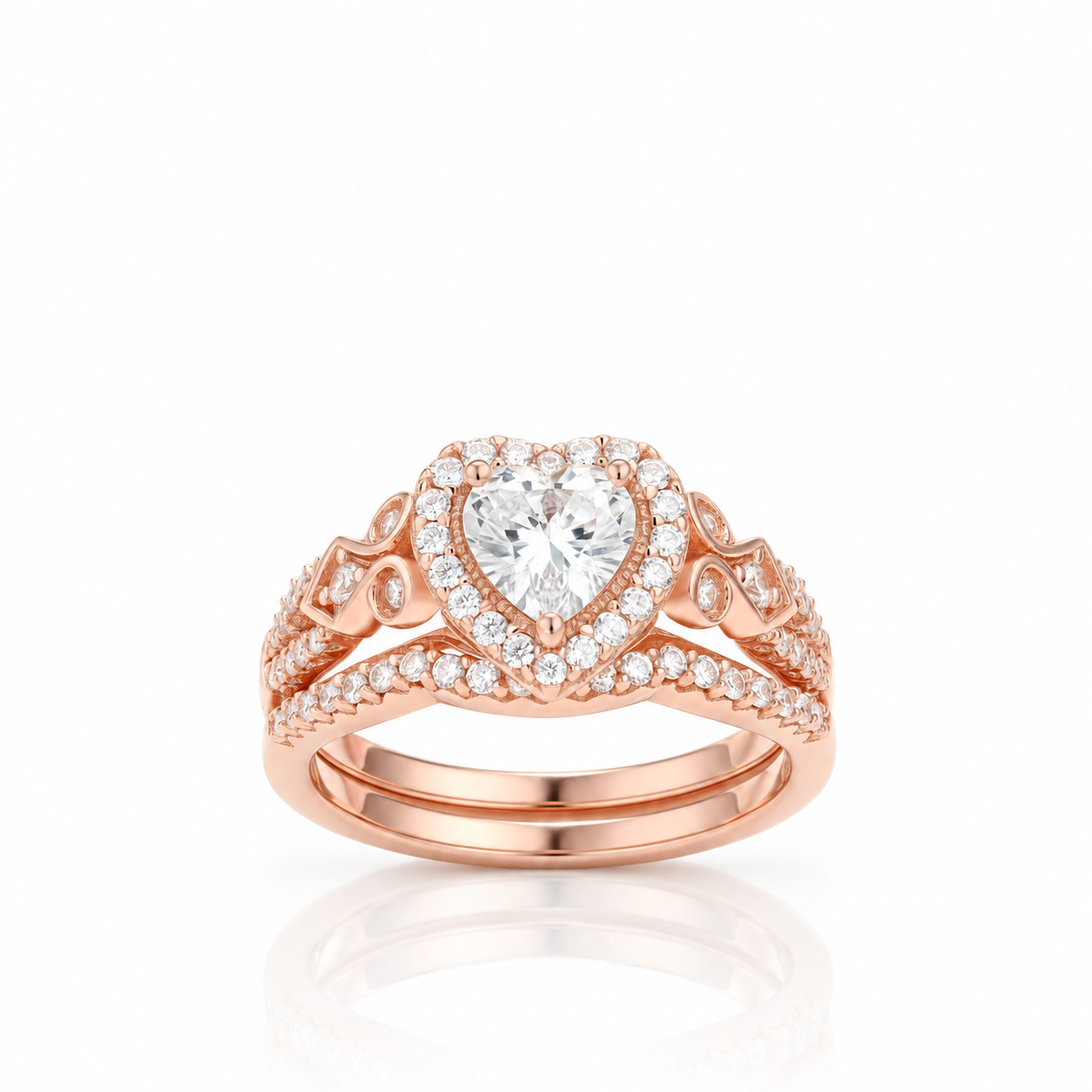 Rose Gold Heart Shape Vintage Style Diamond Option Ring Set-Black Diamonds New York