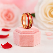 Rose Gold Men's Tungsten Wedding Band with Red Guitar String & Opal Inlay-Black Diamonds New York