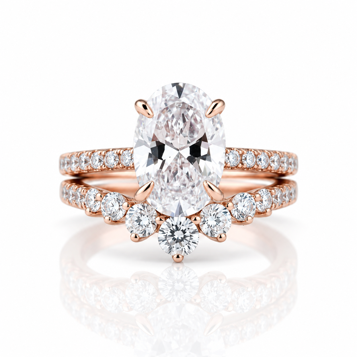 Rose Gold Oval Cut White Stone Wedding Set-Black Diamonds New York