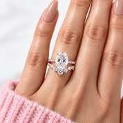 Rose Gold Oval Cut White Stone Wedding Set-Black Diamonds New York