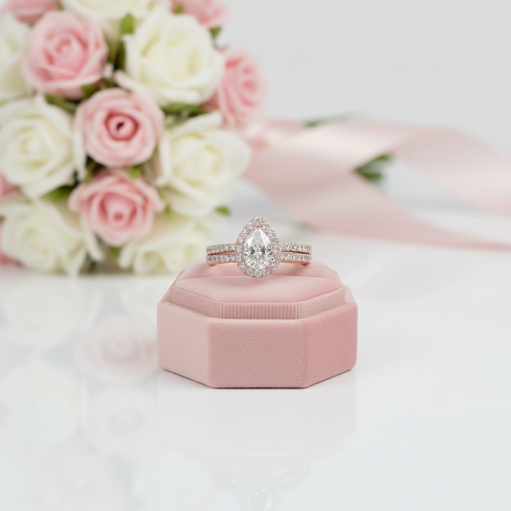 Rose Gold Pear Cut Diamond Option Engagement Ring Set-Black Diamonds New York