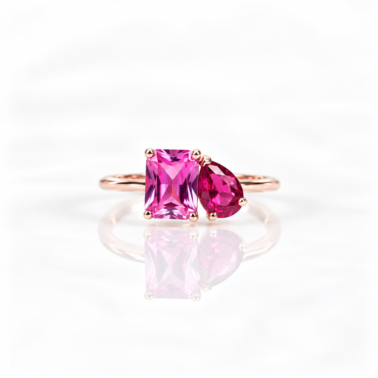 Rose Gold Pear & Emerald Cut Solitaire Engagement Ring-Black Diamonds New York