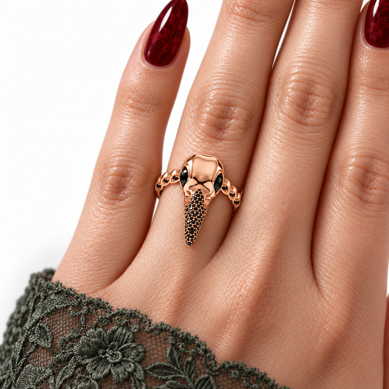 Forevermore- Paved Diamond Option Raven Skull Engagement Ring-Black Diamonds New York