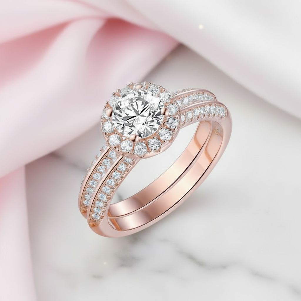 Rose Gold Round Diamond Option Bridal Ring Set-Black Diamonds New York