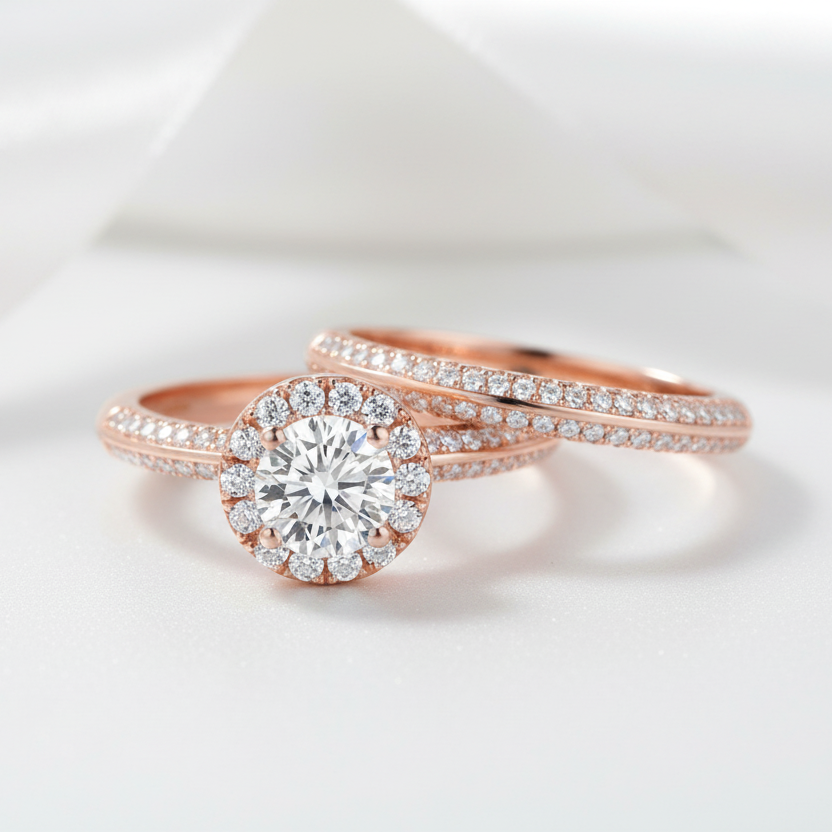 Rose Gold Round Diamond Option Bridal Ring Set-Black Diamonds New York