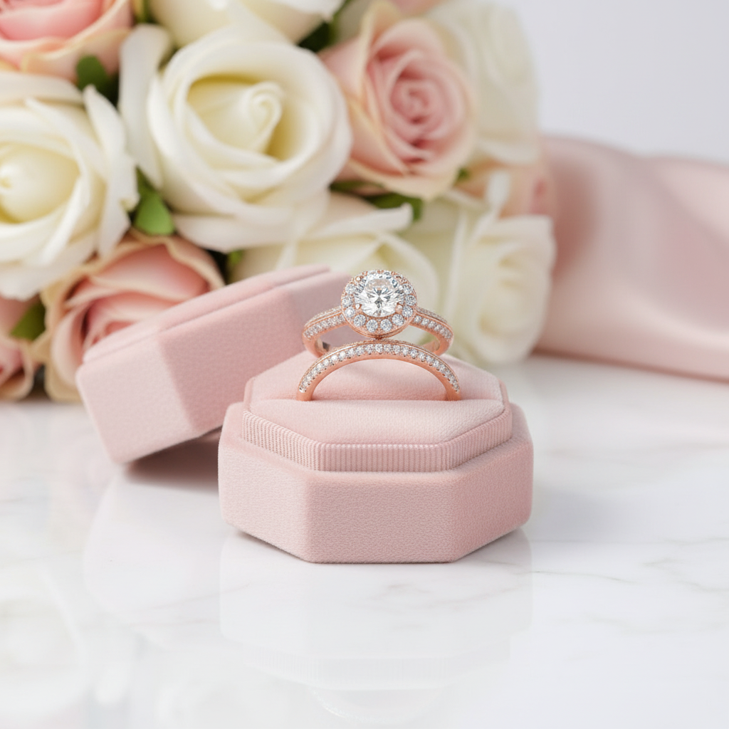 Rose Gold Round Diamond Option Bridal Ring Set-Black Diamonds New York