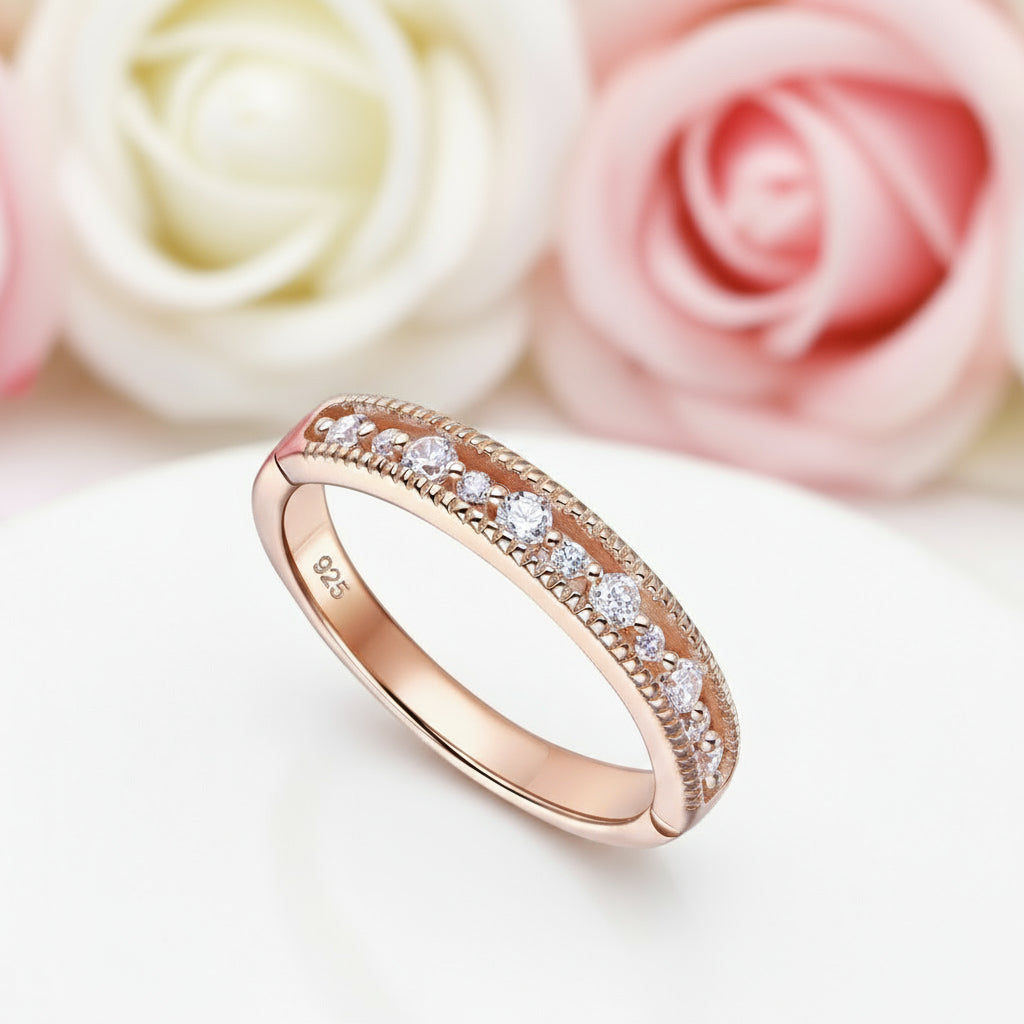Rose Gold Round Diamond Wedding Band-Black Diamonds New York