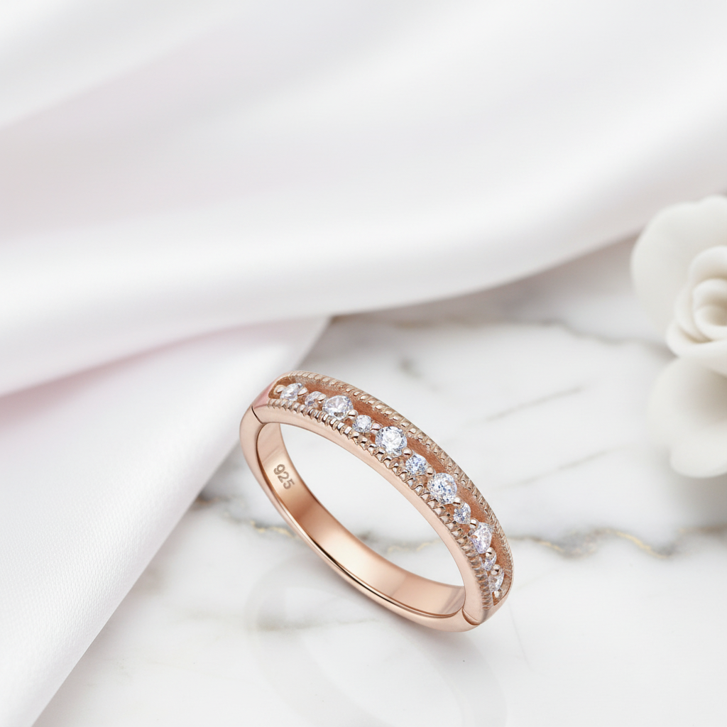 Rose Gold Round Diamond Option Wedding Band-Black Diamonds New York