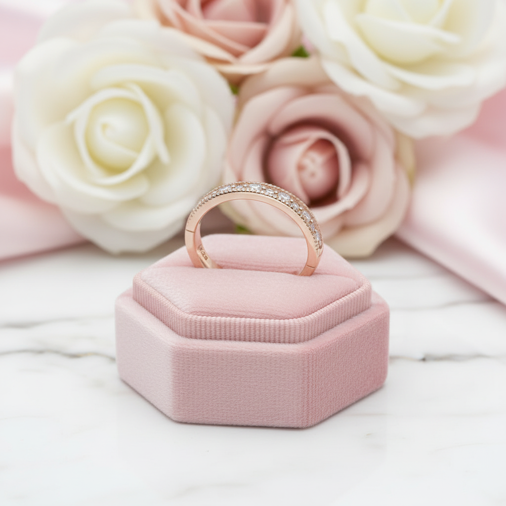 Rose Gold Round Diamond Option Wedding Band-Black Diamonds New York
