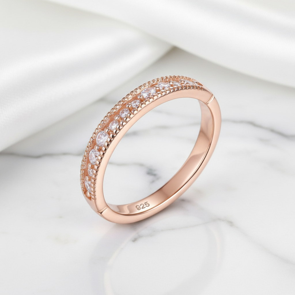 Rose Gold Round Diamond Option Wedding Band-Black Diamonds New York