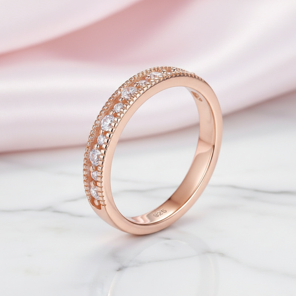 Rose Gold Round Diamond Option Wedding Band-Black Diamonds New York