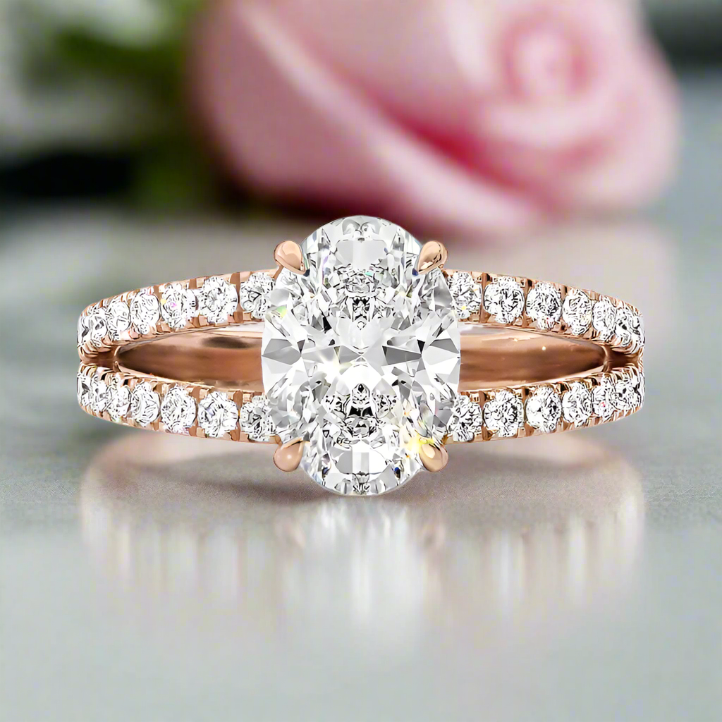 Rose Gold Split Shank Oval Cut Engagement Ring-Black Diamonds New York