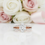 Rose Gold Split Shank Oval Cut Engagement Ring-Black Diamonds New York