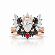 Angel's Wings- 14k White Gold Pear Cut and Red Heart Diamond Option Gothic Promise Ring-Black Diamonds New York