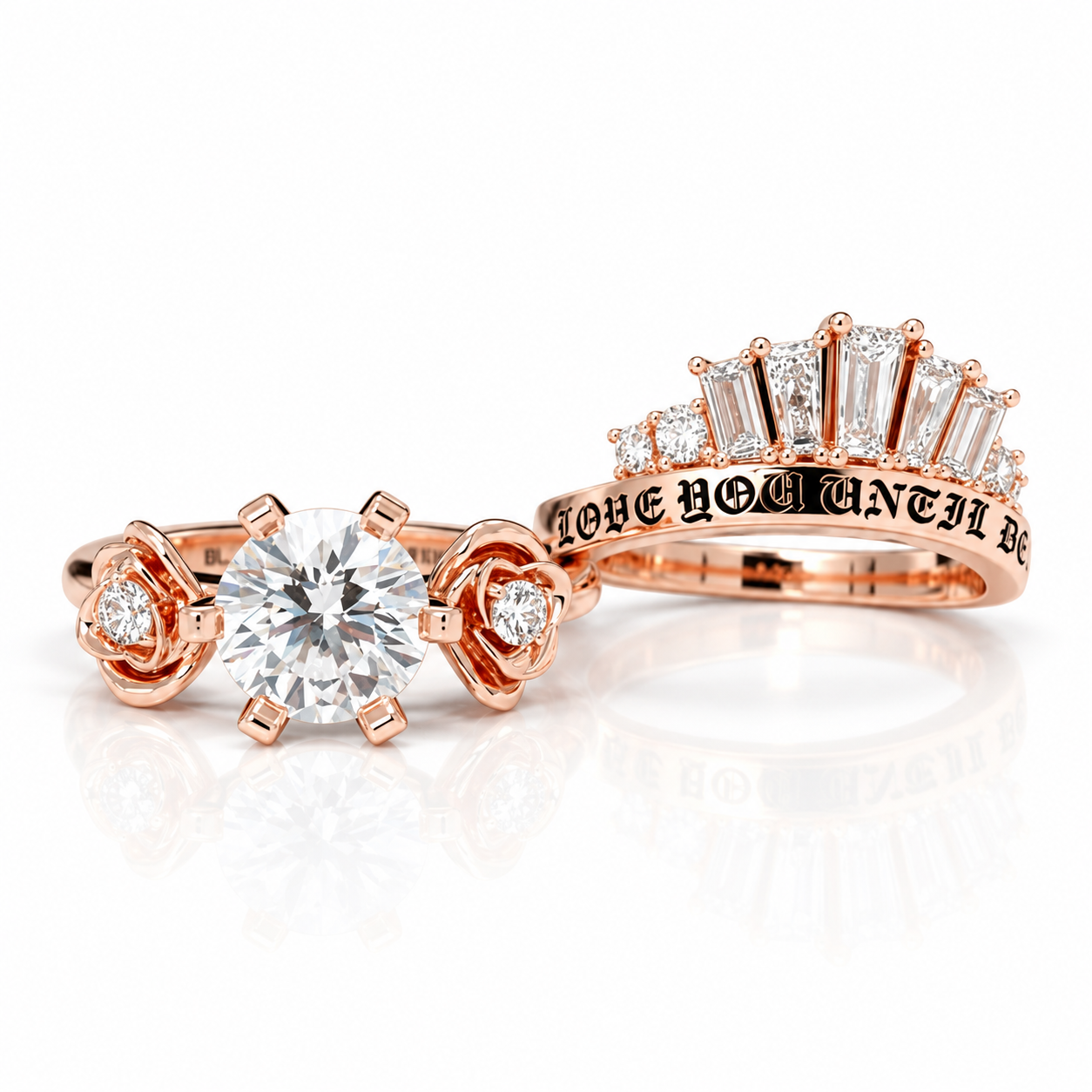 Love You Until Death Rings - 1.5 Ct Round Cut Diamond Option Engagement Rings in 14k White Gold-Black Diamonds New York