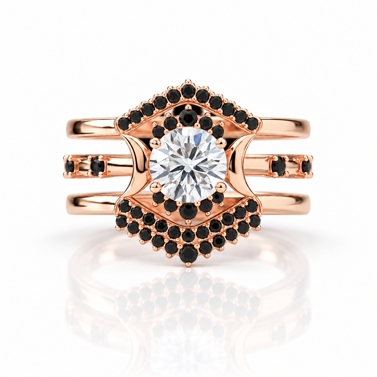 Full Moon- Radiant Celestial Moon Round Diamond Option Gothic Engagement Ring-Black Diamonds New York
