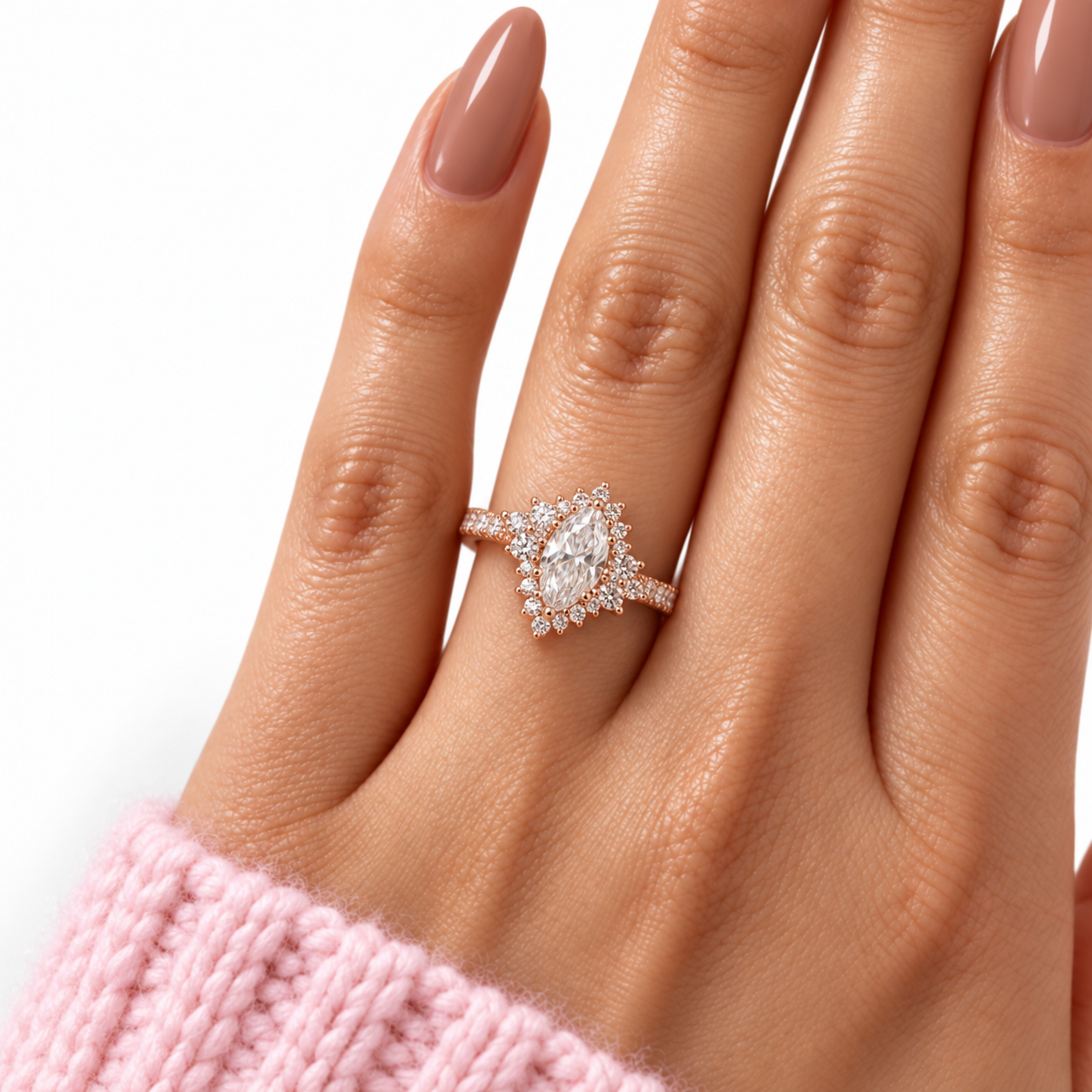 18K Marquise Cut Diamond Option Halo Engagement Ring-Black Diamonds New York