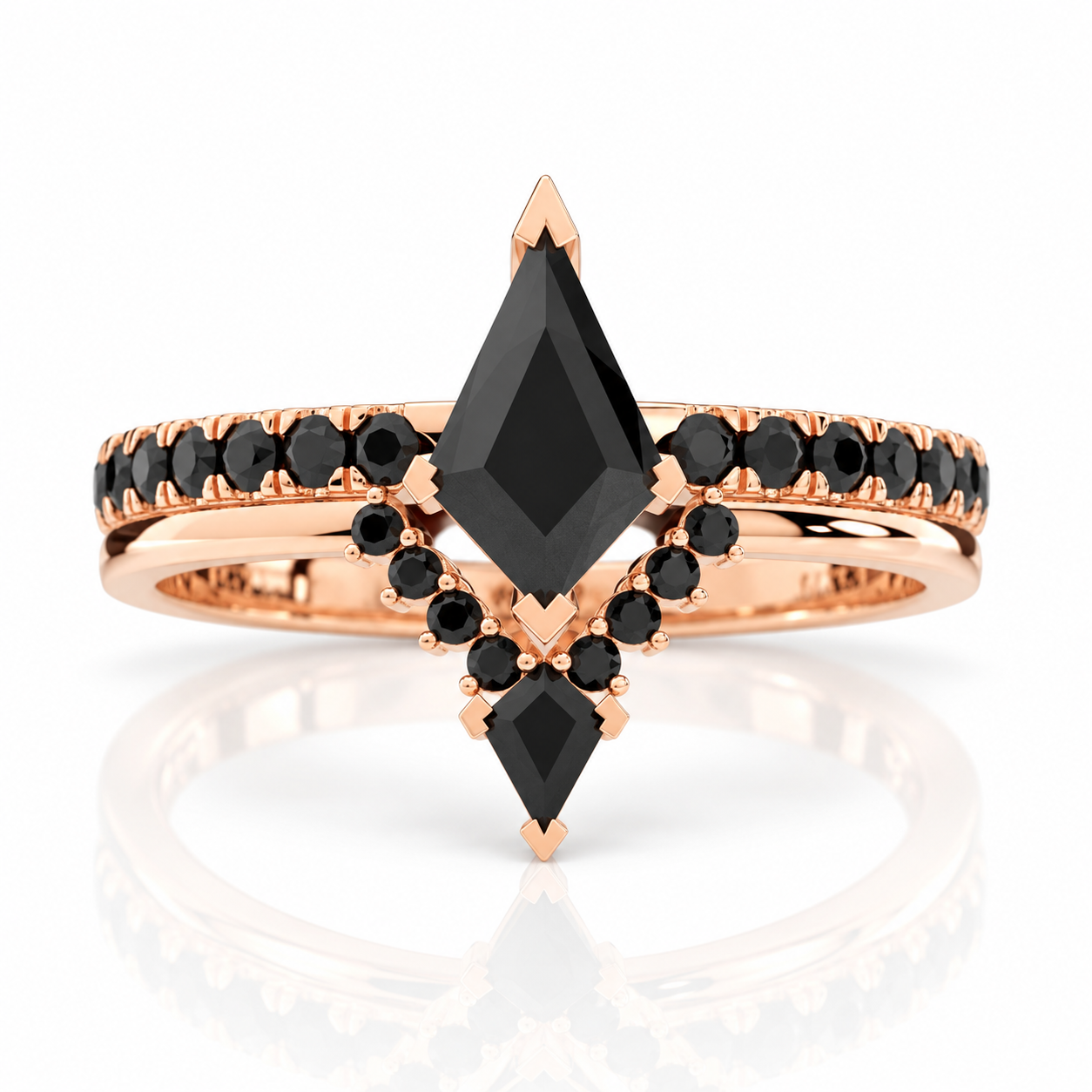 Power- Colorless Kite-Shaped Diamond Option 14k White Gold Unique Ring-Black Diamonds New York