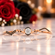 Full Moon- Radiant Celestial Moon Round Diamond Option Gothic Engagement Ring-Black Diamonds New York