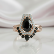 Faithfulness-1ct Black Pear Cut Diamond 14k White Gold Coffin Ring Set-Black Diamonds New York